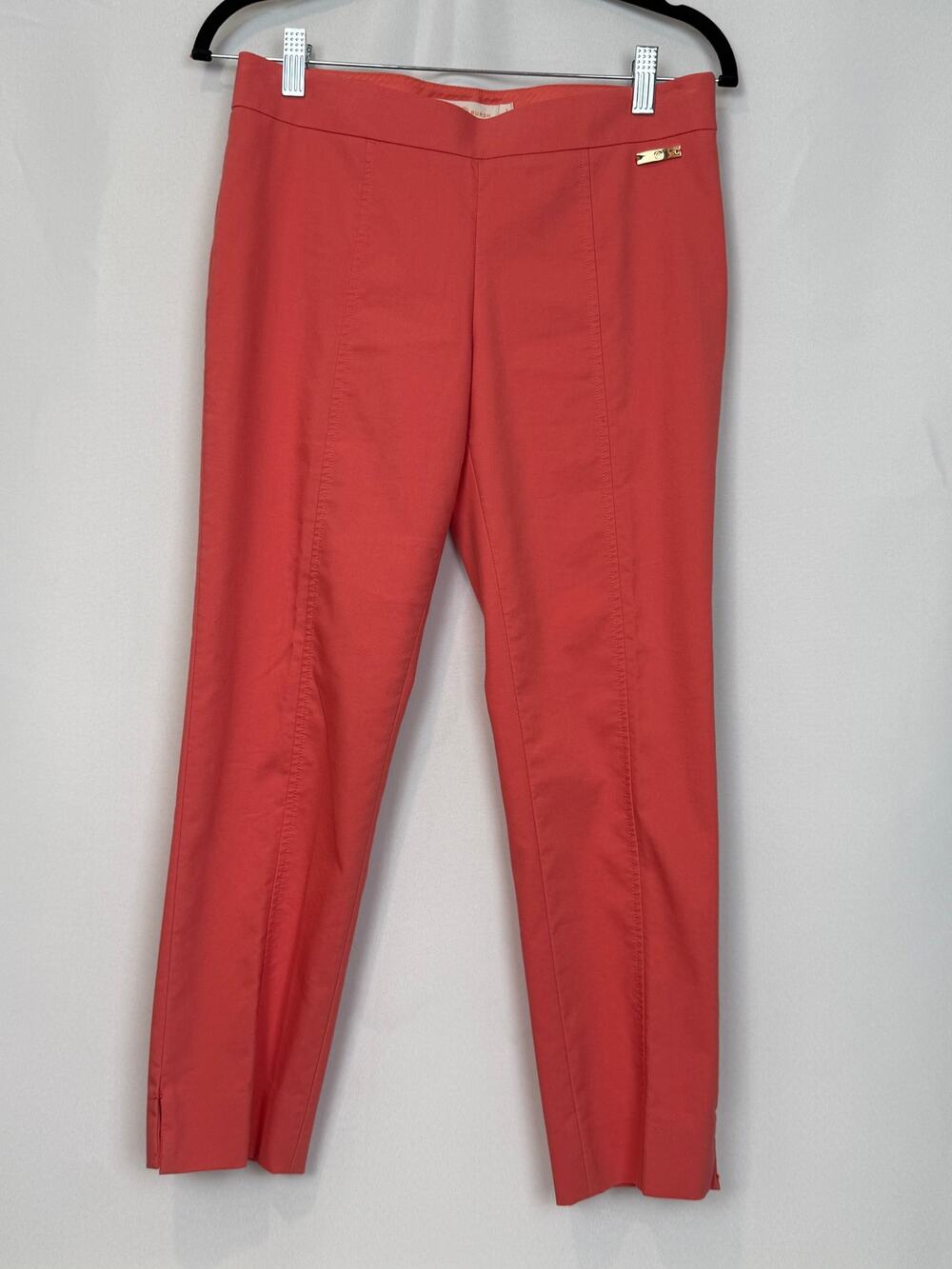 Tory Burch Callie Skinny Ankle Pant Coral Size 2 Gold Logo Side Zip